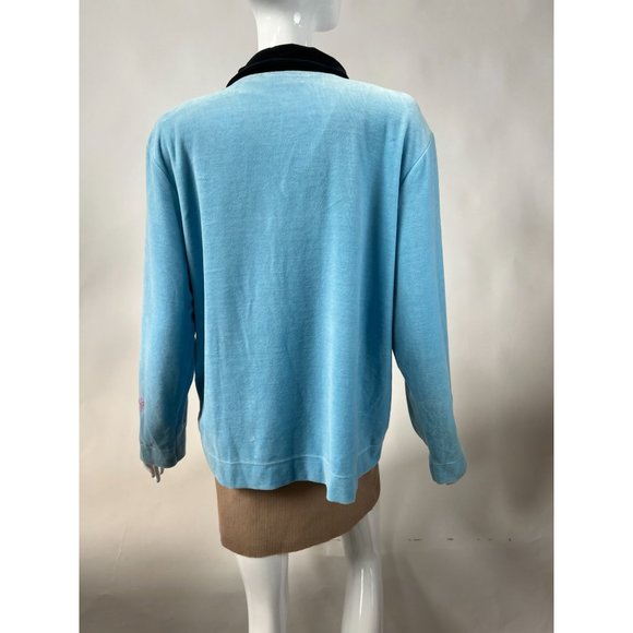 Onque Casuals Christmas Holiday Velour Jacket L Blue Velour Cotton Blend - Picture 10 of 16